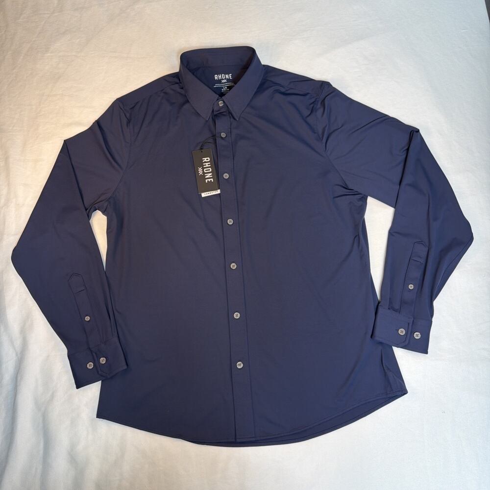 NWT $138- RHÔNE COMMUTER SLIM FIT BUTTON DOWN PERFORMANCE SHIRT - Size L